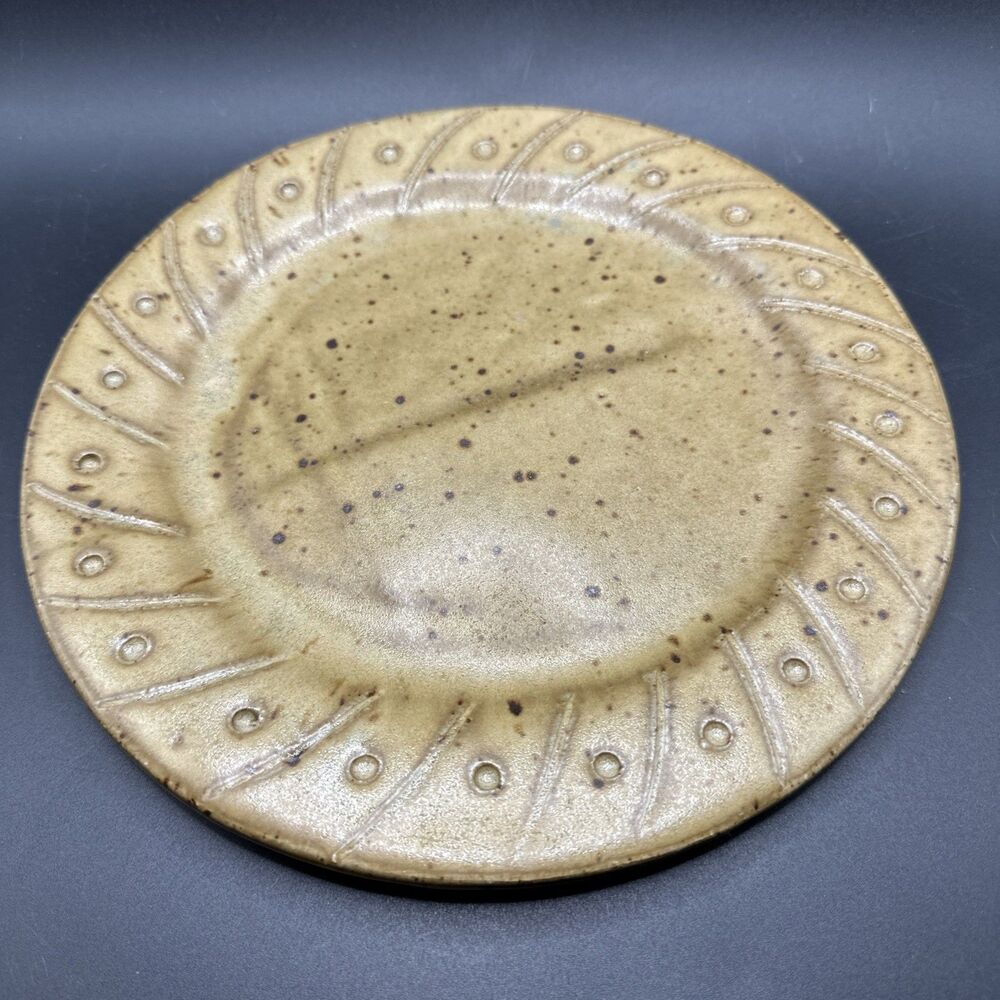 Handmade Studio Art Pottery Tan And Brown Decorative Plate Platter Dot Glaze 9”